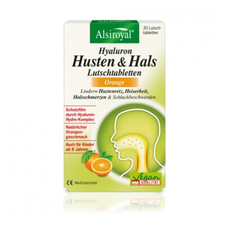 Alsiroyal Hyaluron Husten & Hals Lutschtabletten Orange