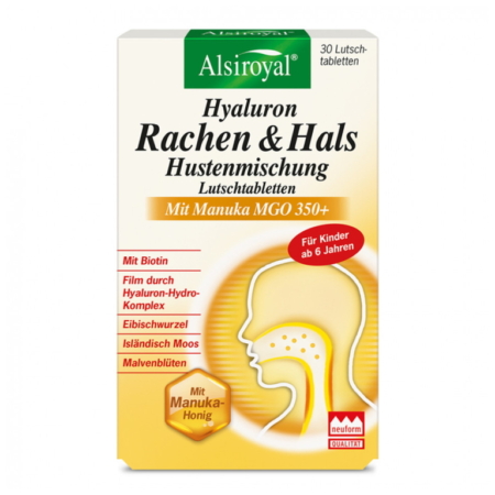 Hyaluron Rachen und Hals Lutschtabletten mit Manuka-Honig