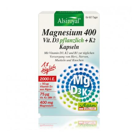 Alsiroyal Magnesium 400 Vit. D3 pflanzlich + K2 Kapseln