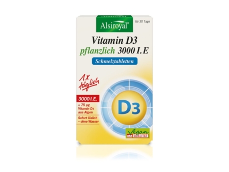 Alsiroyal Vitamin D3 pflanzlich 3000 I.E. Schmelztabletten (30 Stück)