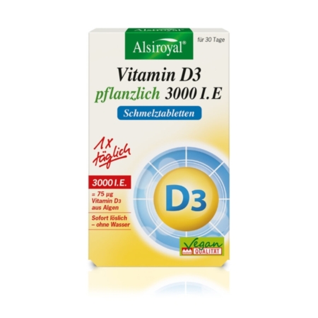 Alsiroyal Vitamin D3 pflanzlich 3000 I.E. Schmelztabletten (30 Stück)