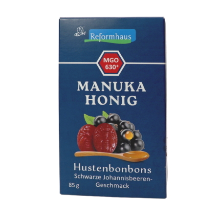Reformhaus Manuka Honig Hustenbonbons MGO 630+ schwarze Johannisbeere (85 g)
